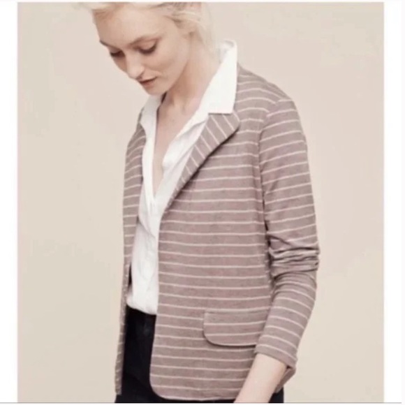 Anthropologie Taupe Cream Knit Striped Blazer Jacket Dolan Left Coast Sz M - Picture 2 of 13